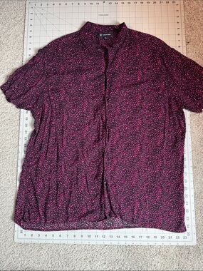 INC International Concepts Black Button Down Shirt with Pink Dot Print
